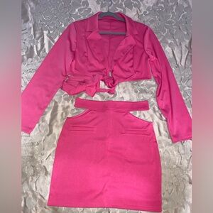 Pink crop top skirt set